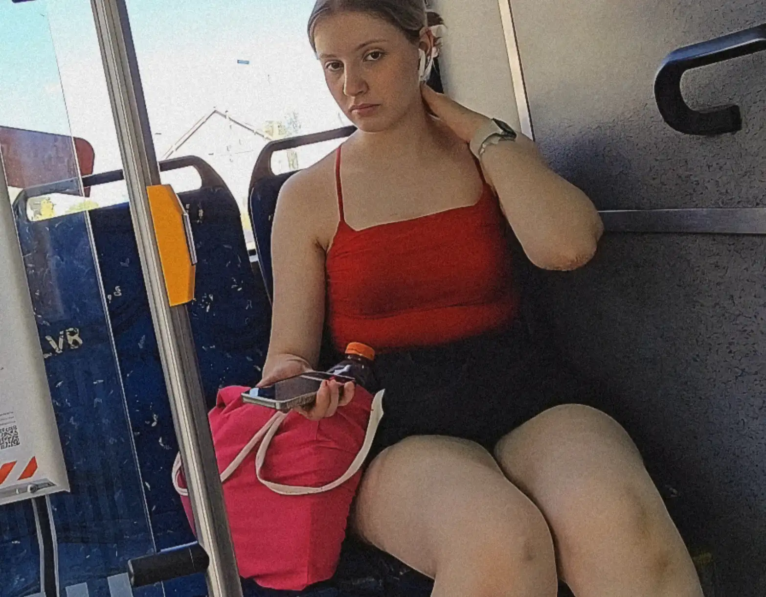 Hottie in red looking bulge train