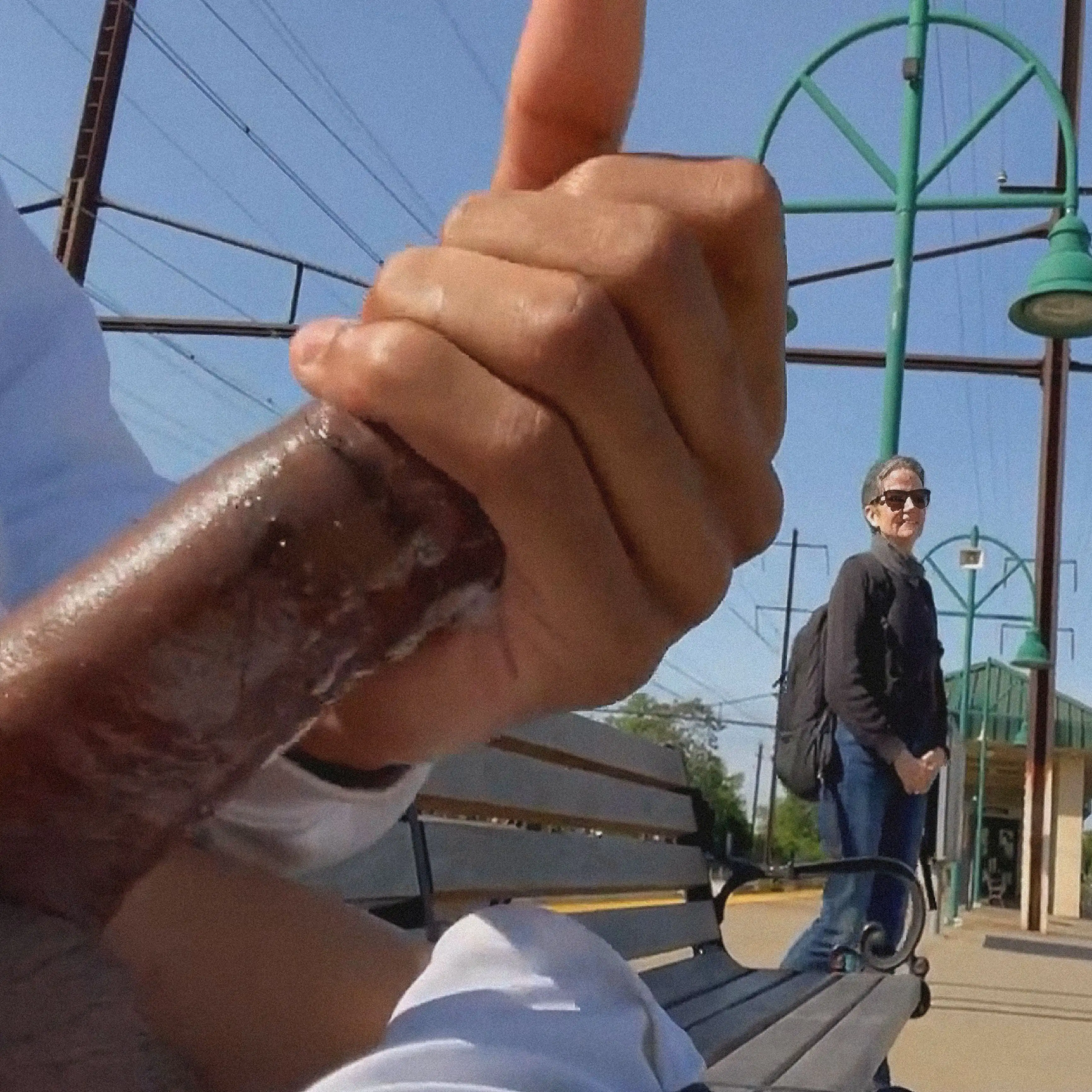 BBC Handjob and Mature smiling at the train station