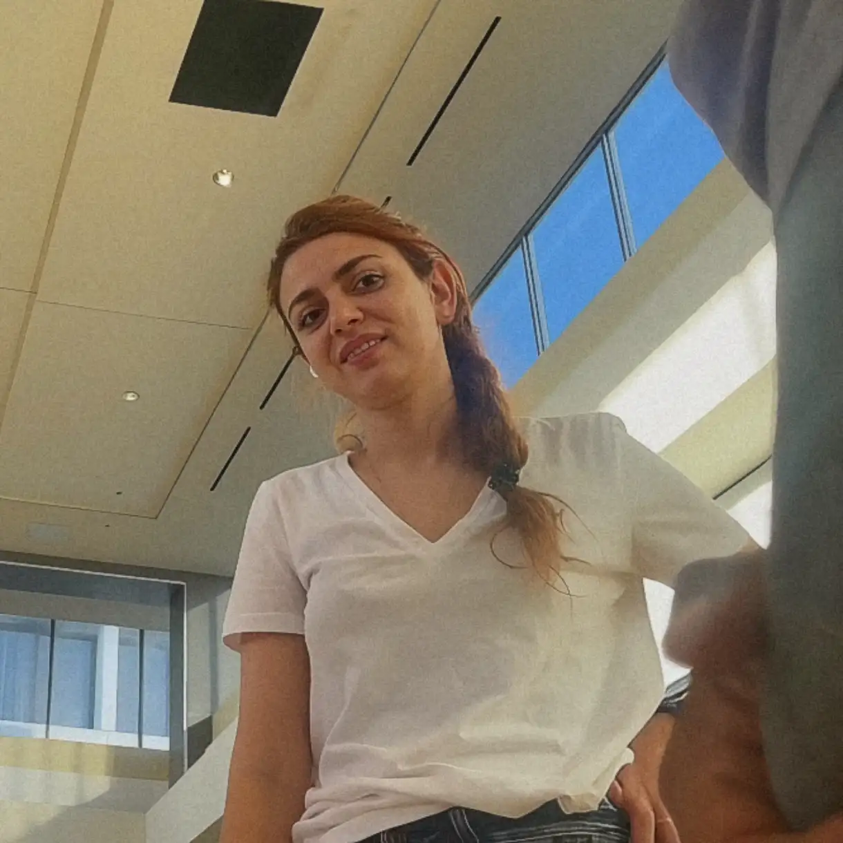 Naughty saleswoman looking at bulge