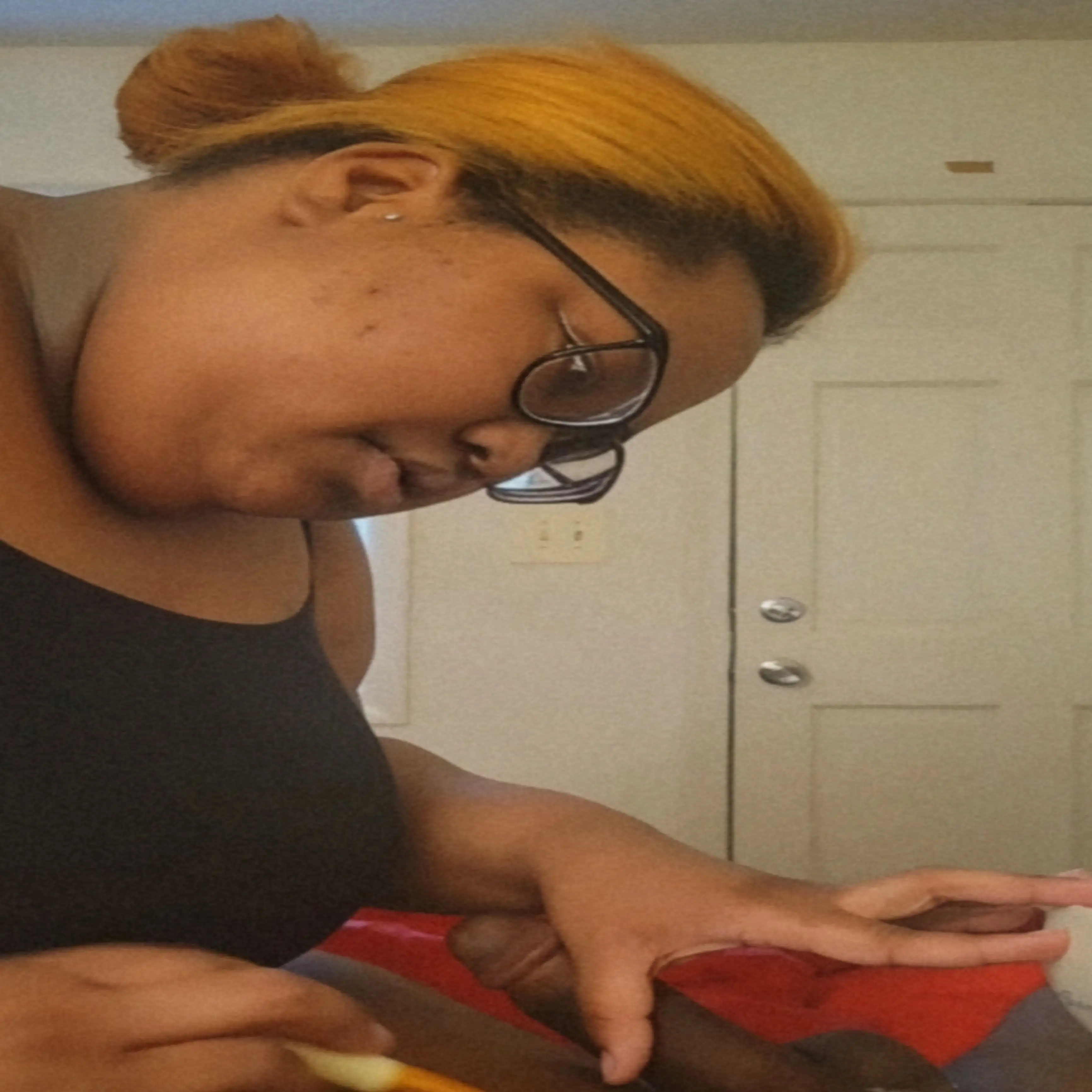 Ebony BBW shaving a black dick