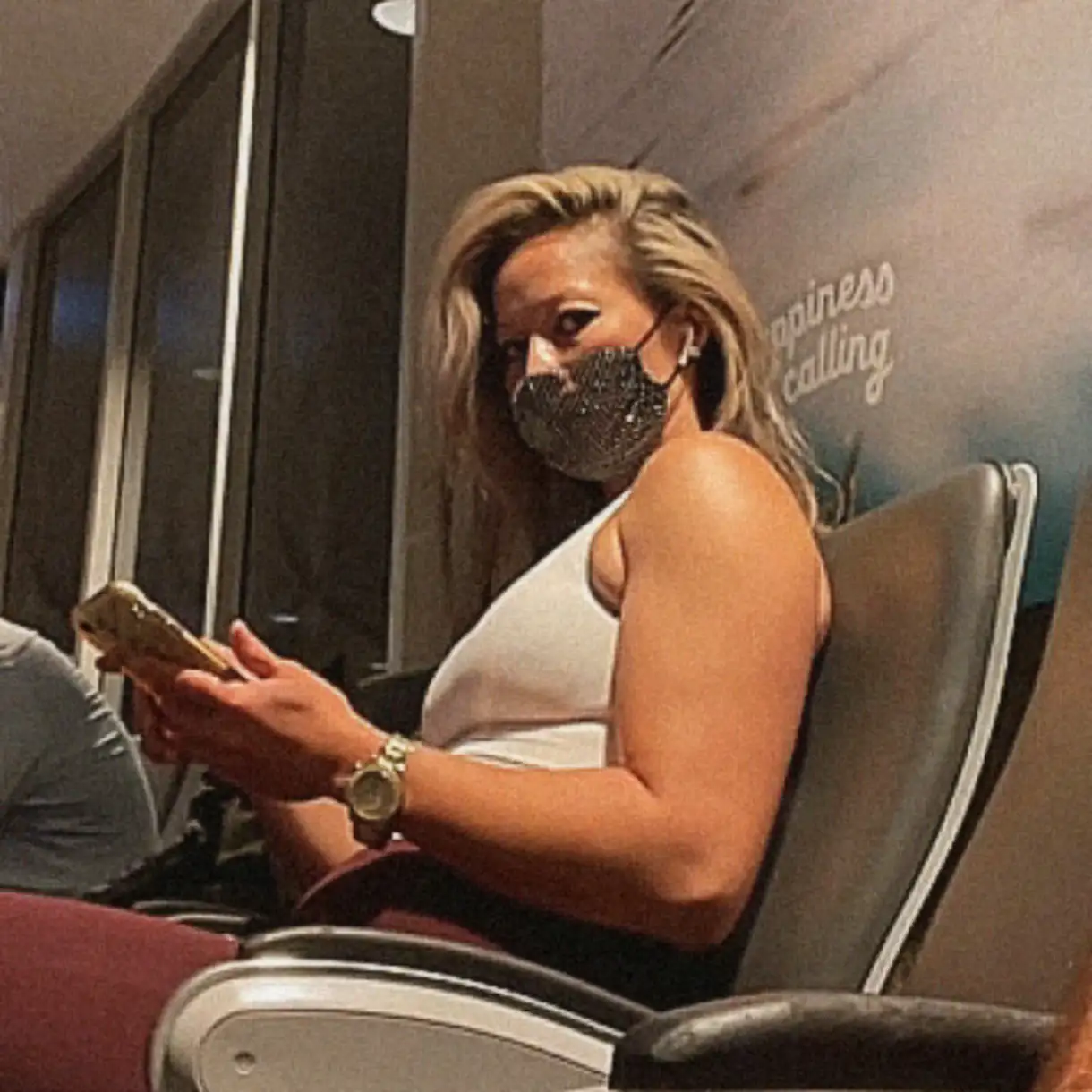 Hot blonde MILF looking bulge