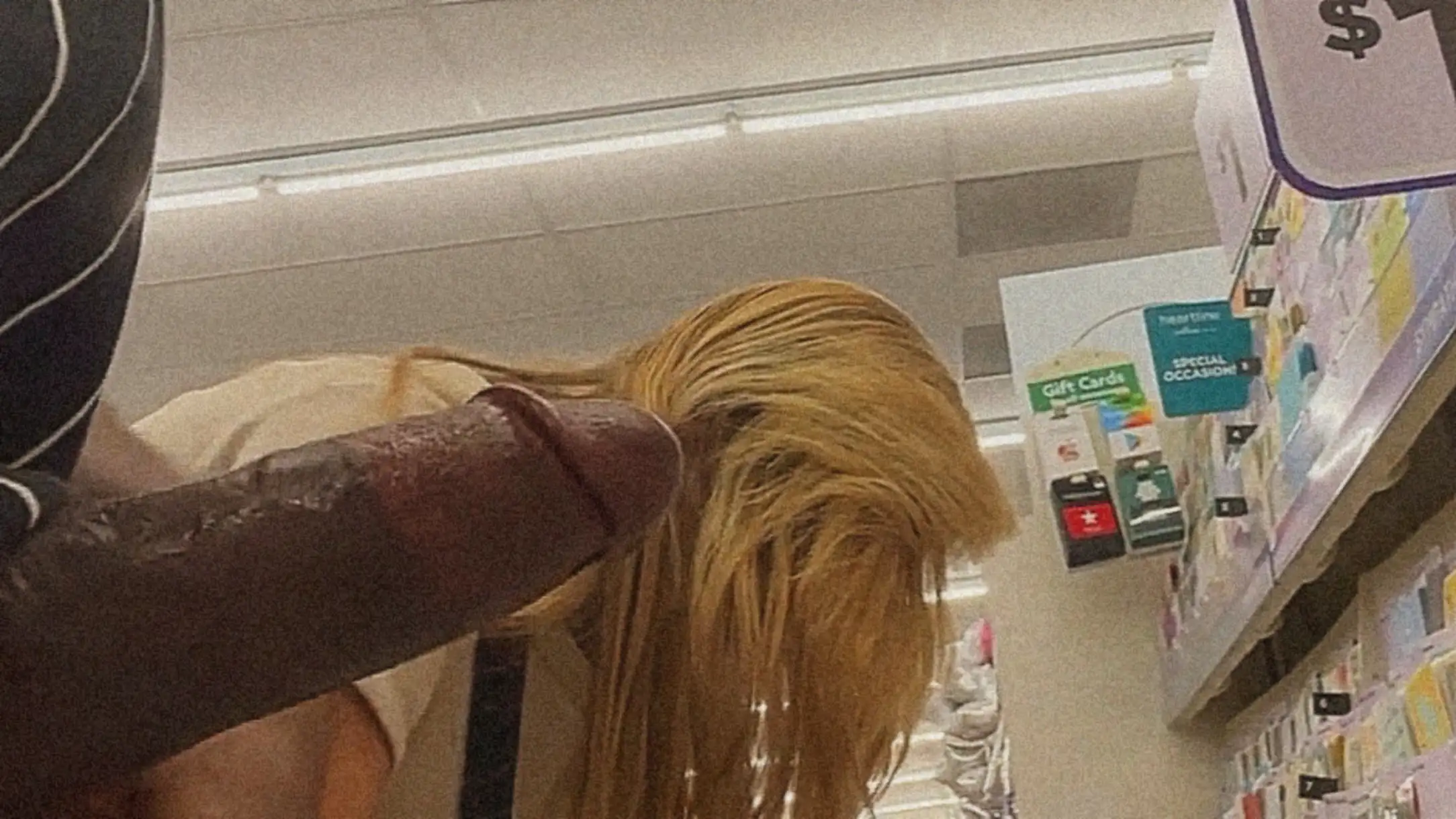 Blonde MILF looking products in store