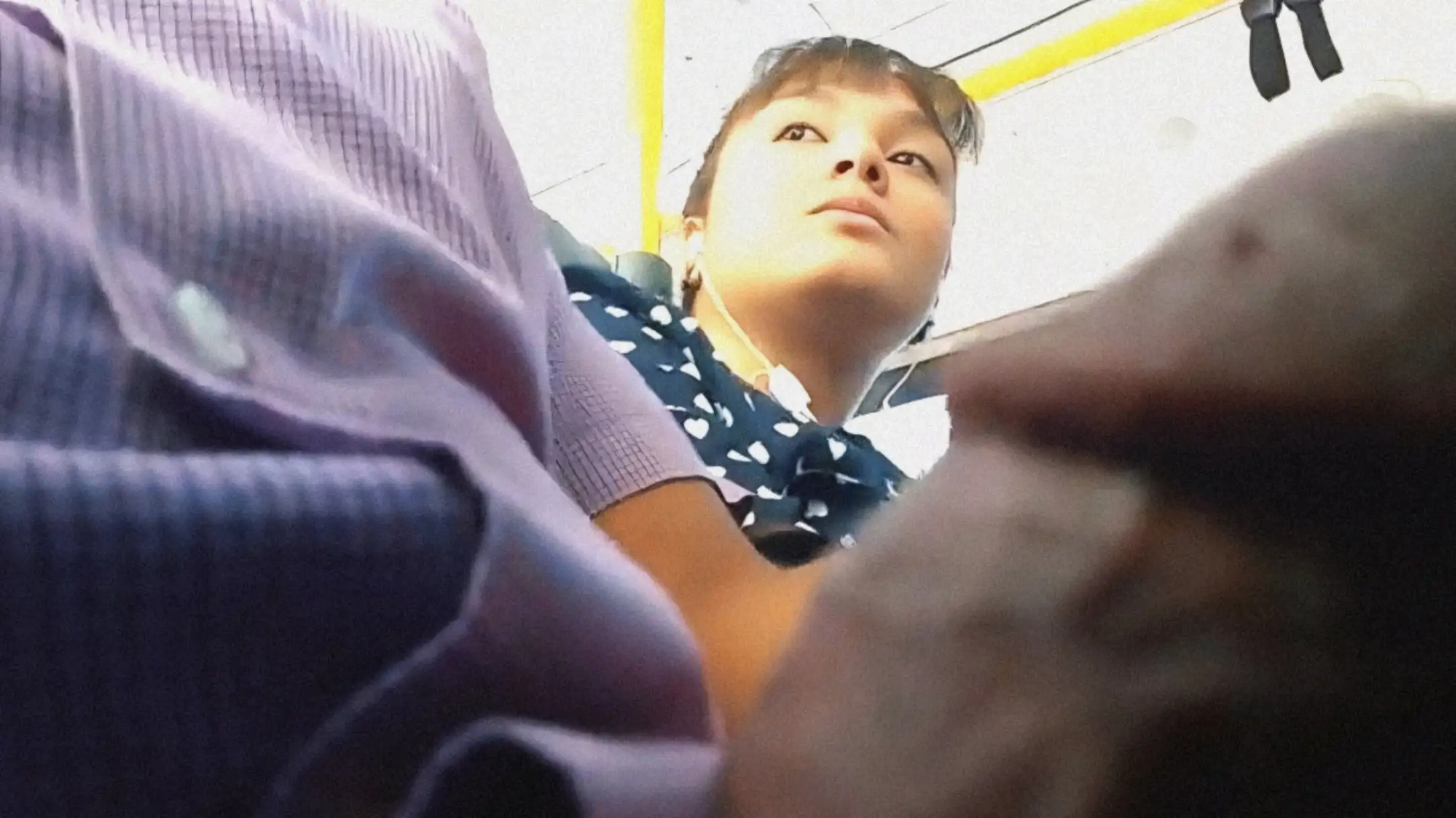 Sexy Brazilian brunette on the bus