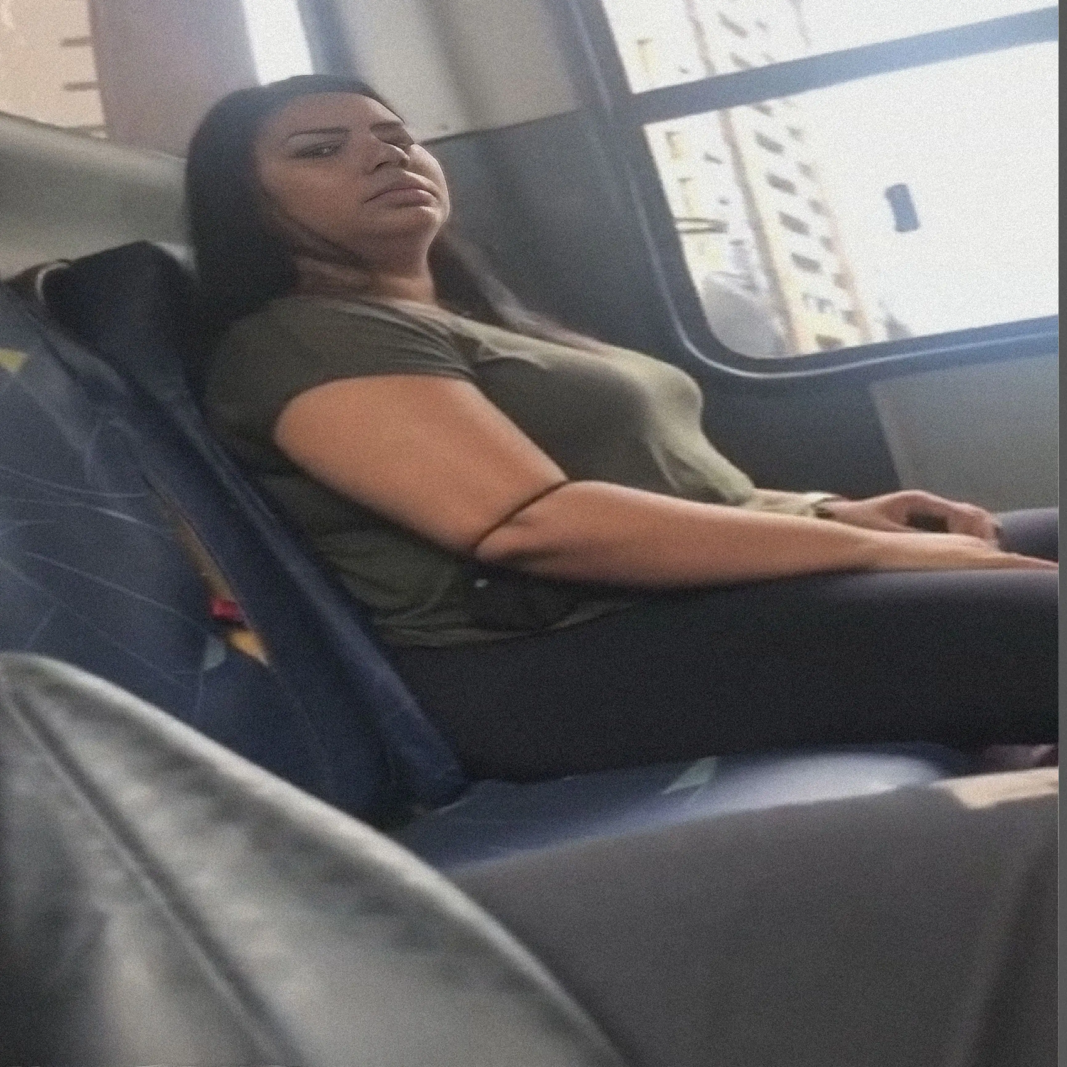 Hot Brazilian big tits shaking looking dick on the bus