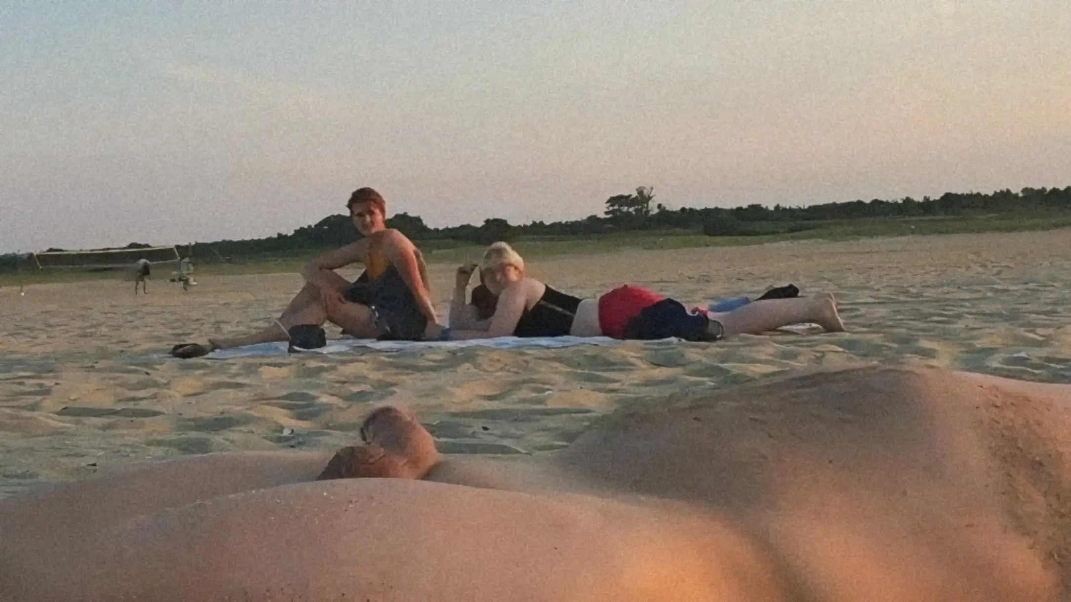 Friends looking at dick on the beach
