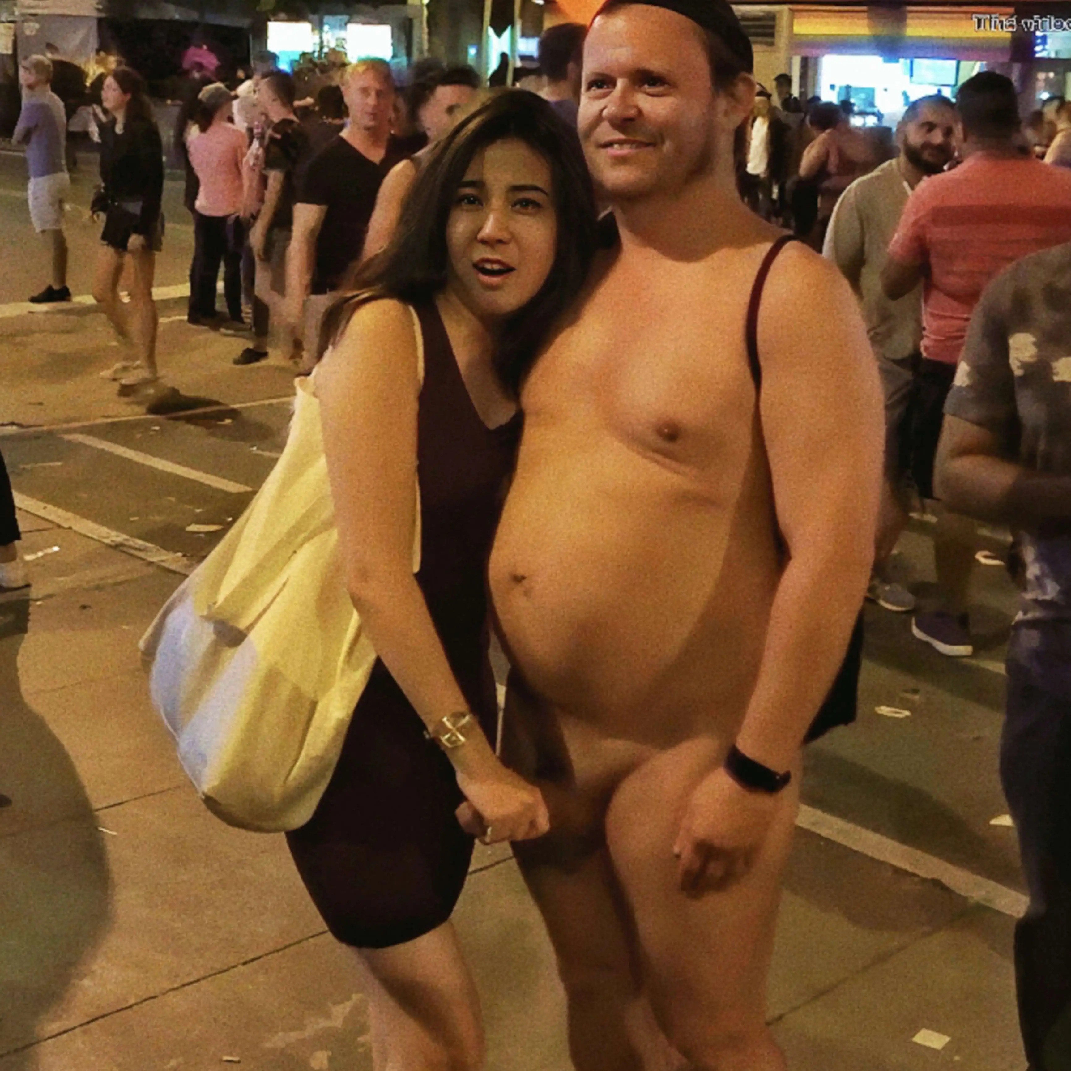 Sexy Japanese taking a picture with a dick at the event