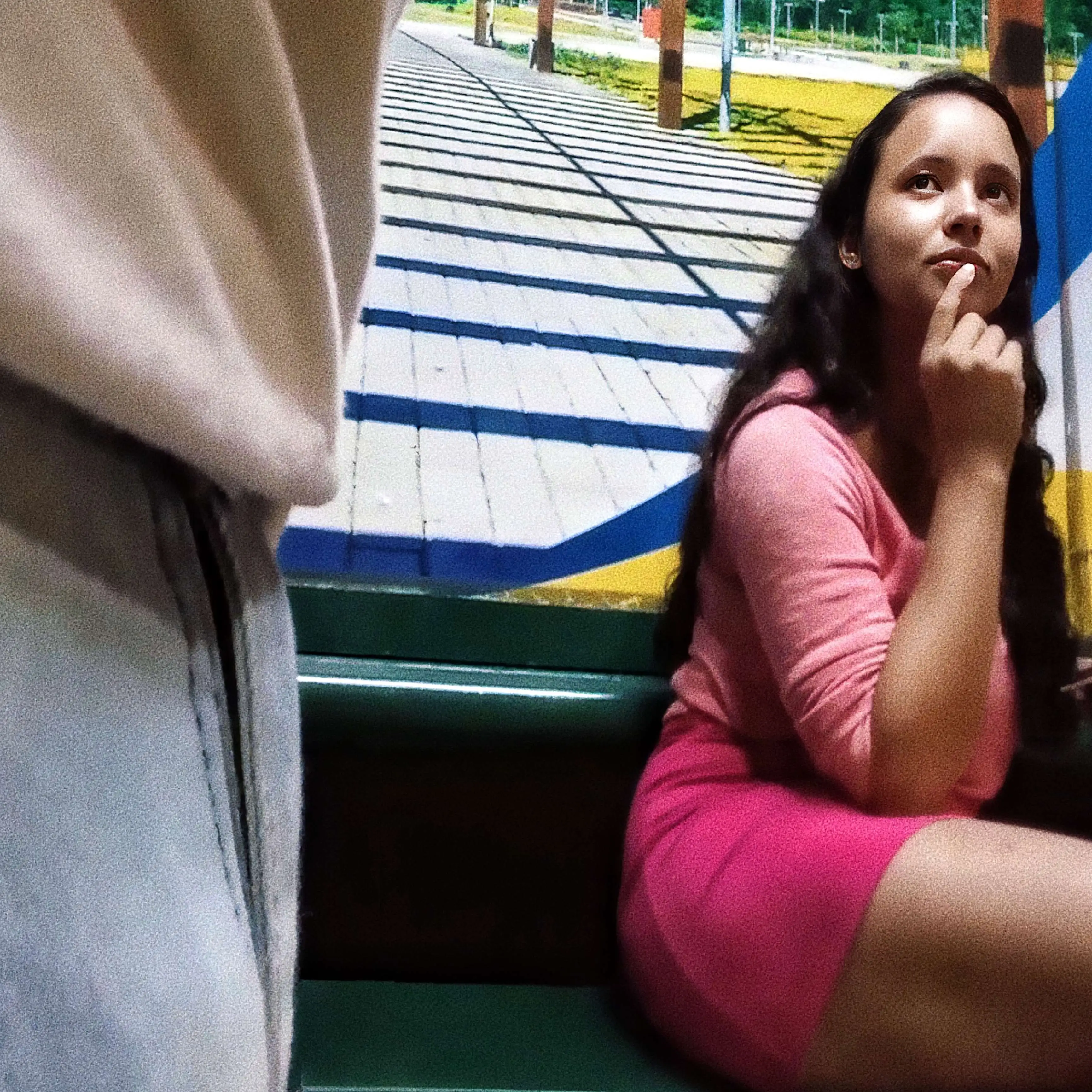 Hot brunette Brazilian at the bus stop