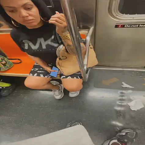 Damn! Brunette reacting to big bulge on the train