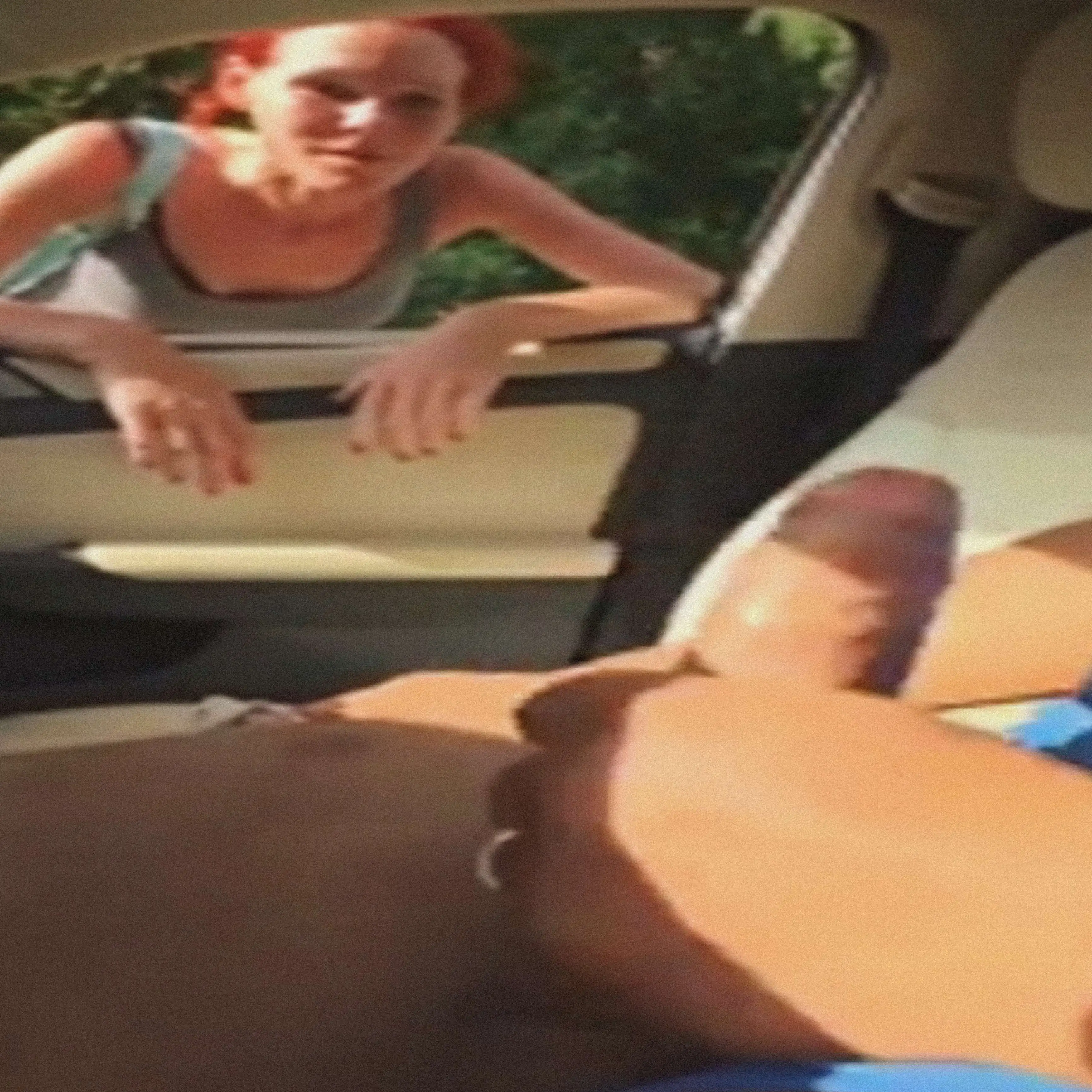 Slutty redhead watching a handjob for a few bucks