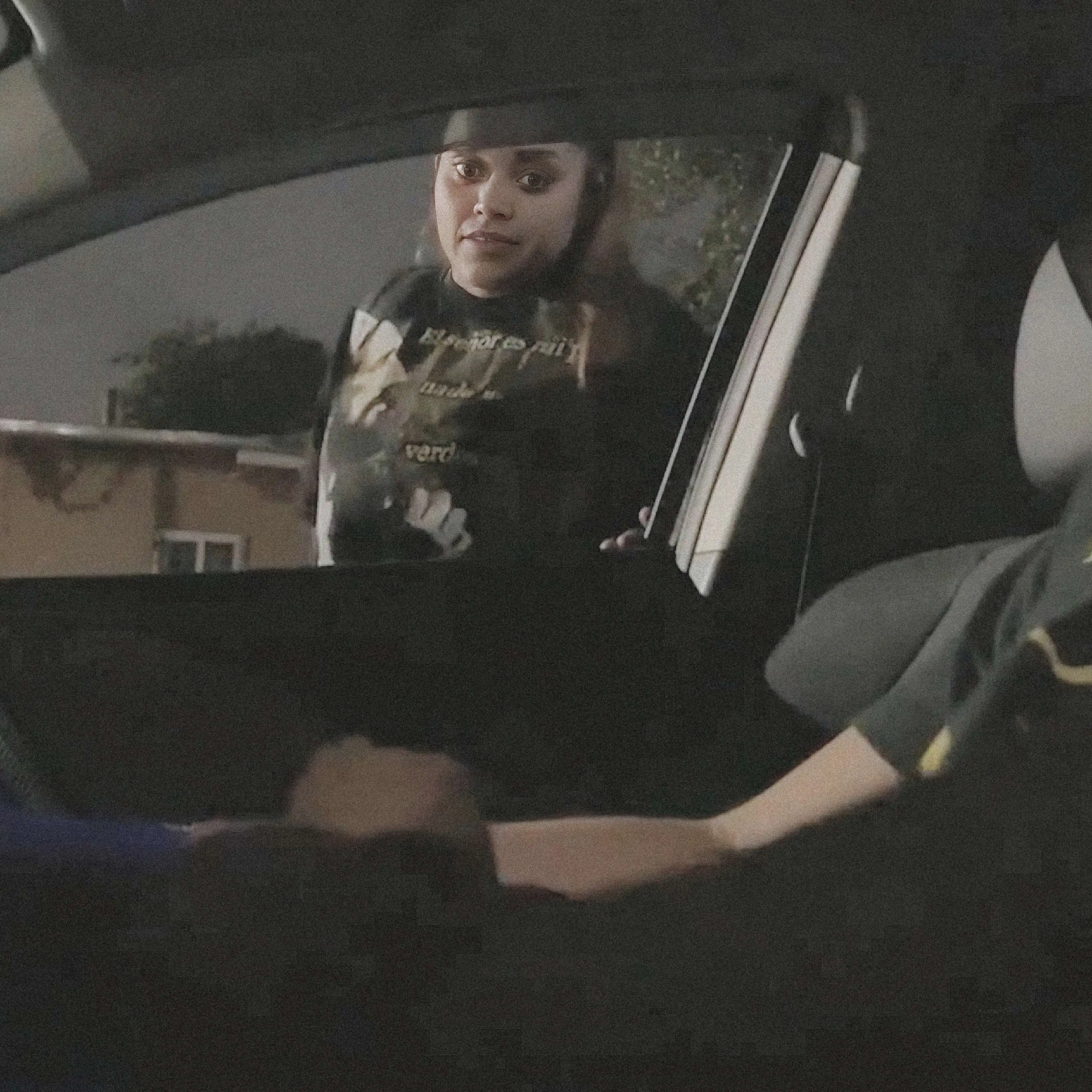 Slut looking at the huge dick in the car