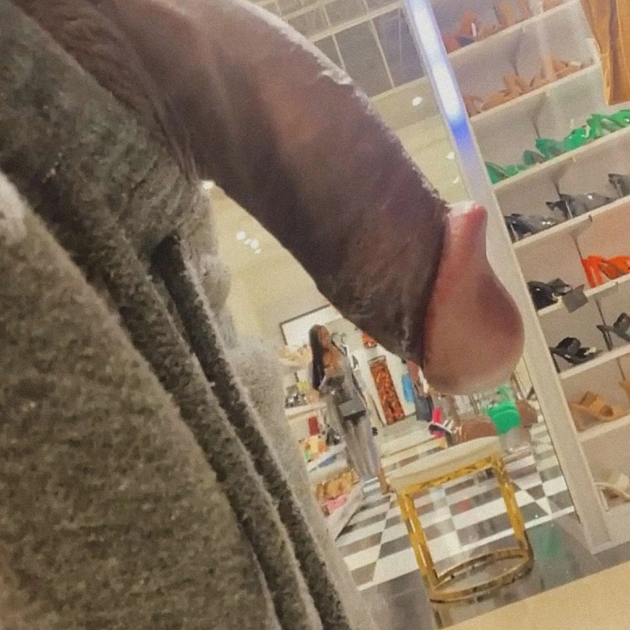 Hot ebony in long dress in store