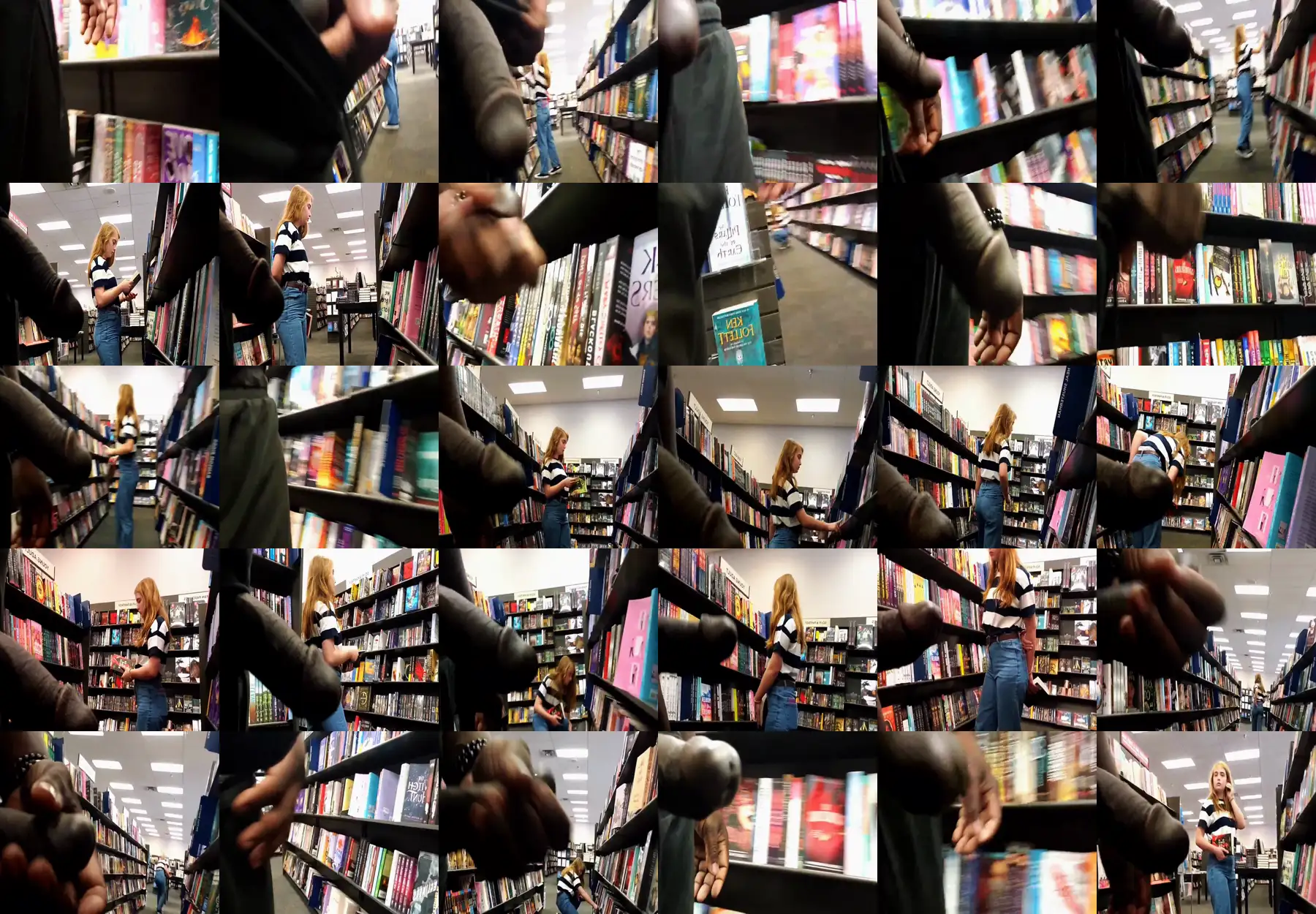 Hot blonde teen looking big dick in library
