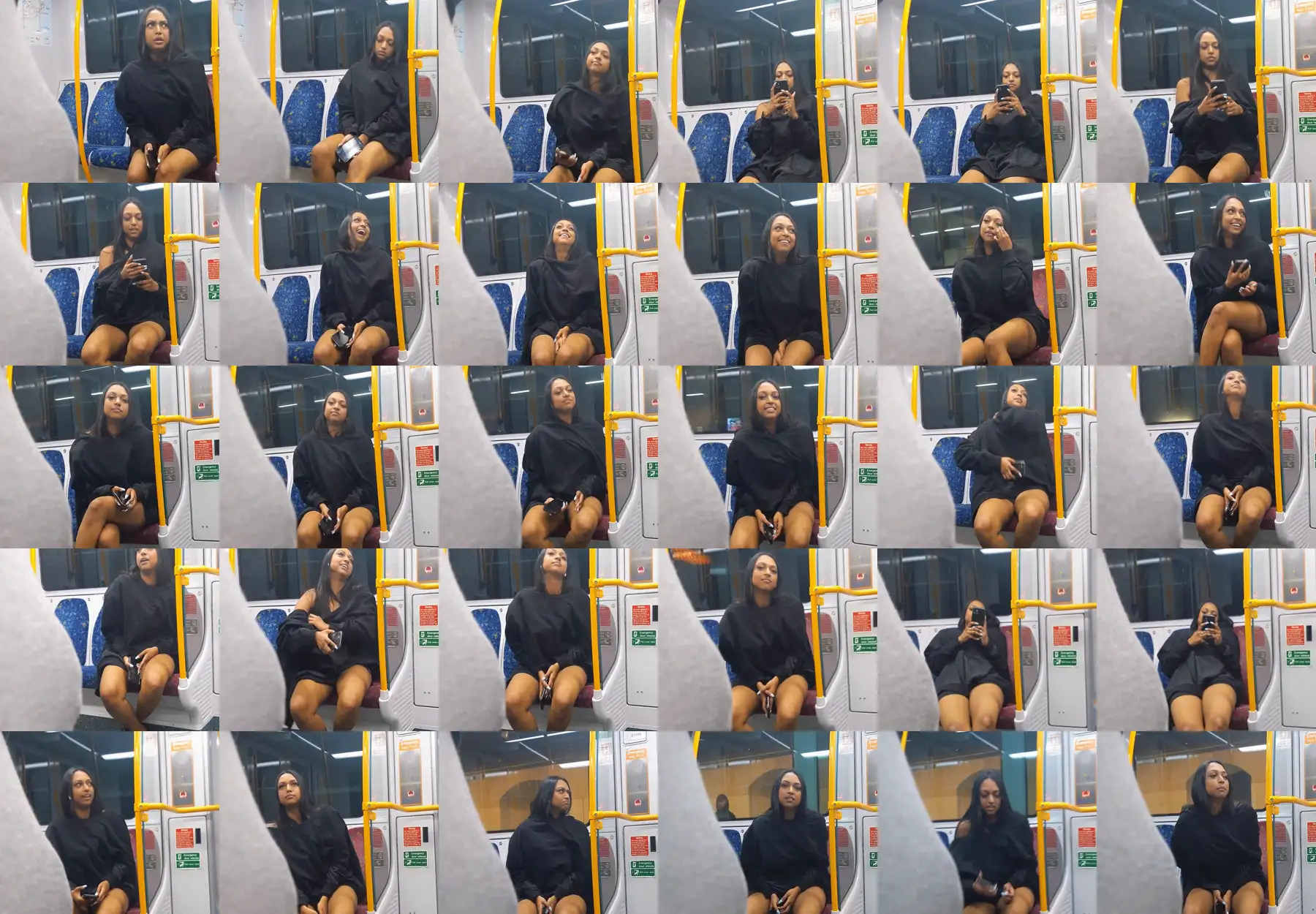 Slutty brunette having fun looking at the bulge on the train