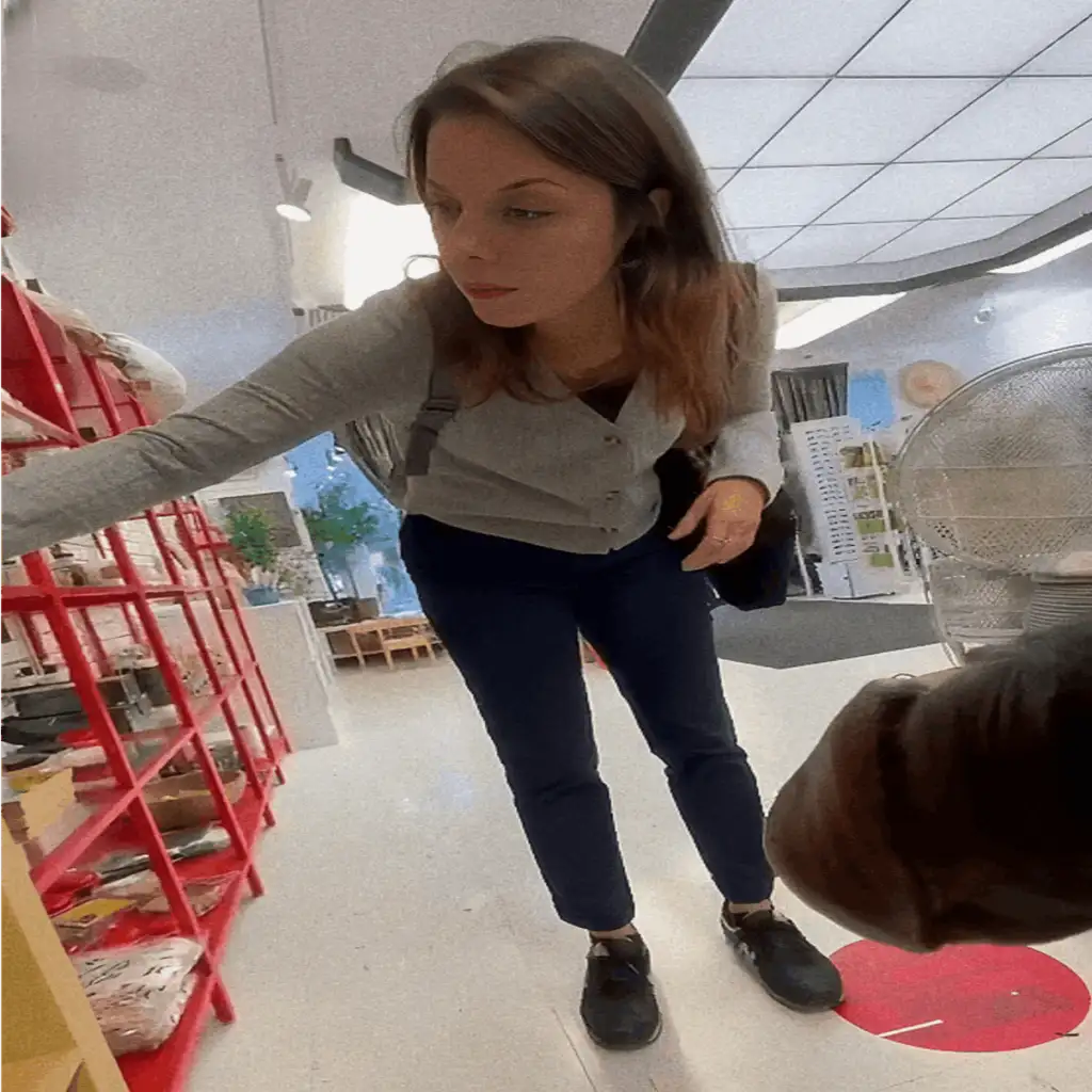 Damn! College hottie looking at the products and getting close to the black dick