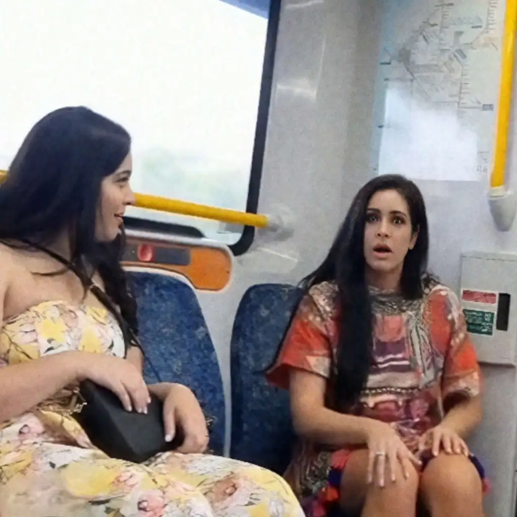 Friends shocked to see bulge flash on train LOL