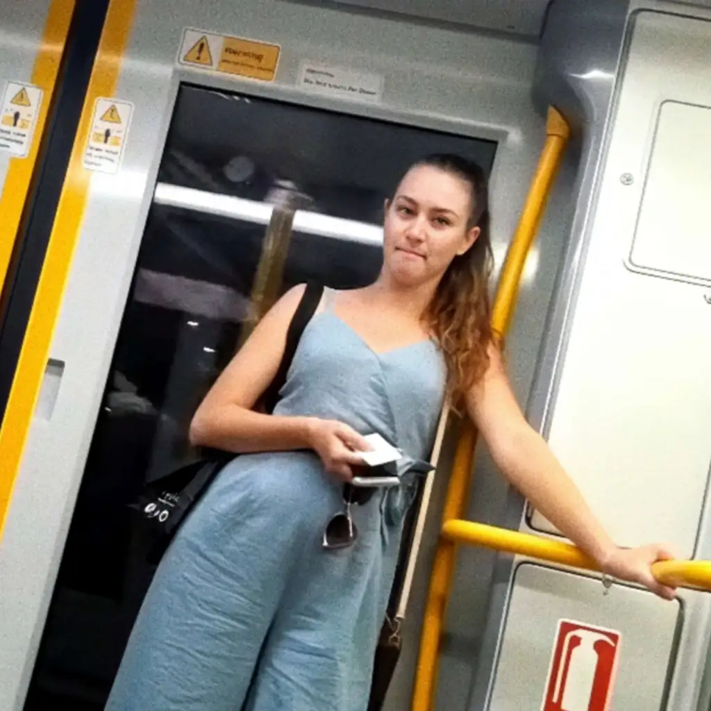Hot sexy curly hair looking bulge on train