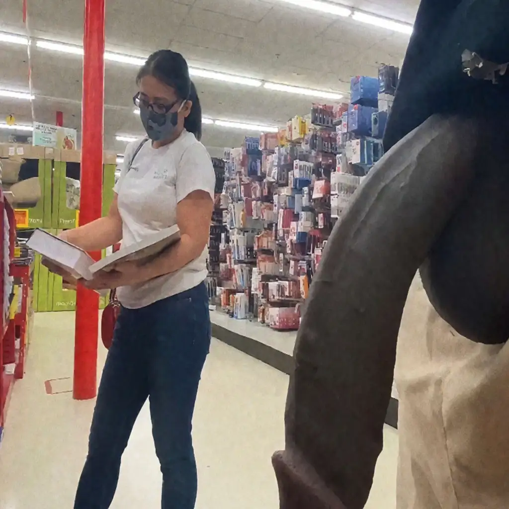 Milf teacher looking at huge black dick outside in the library