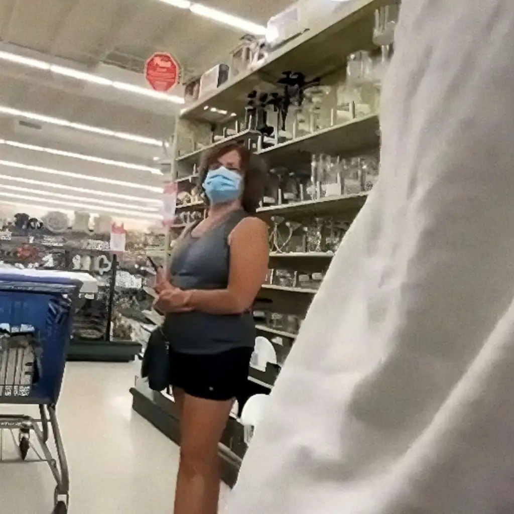 Mature slut looking at the huge black dick out in the store, she liked it