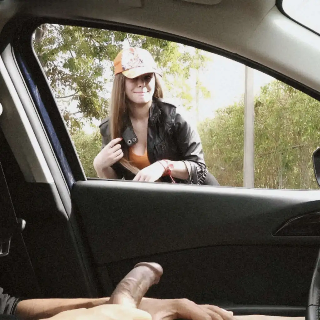 Asking the hottie for directions, she looking at his dick