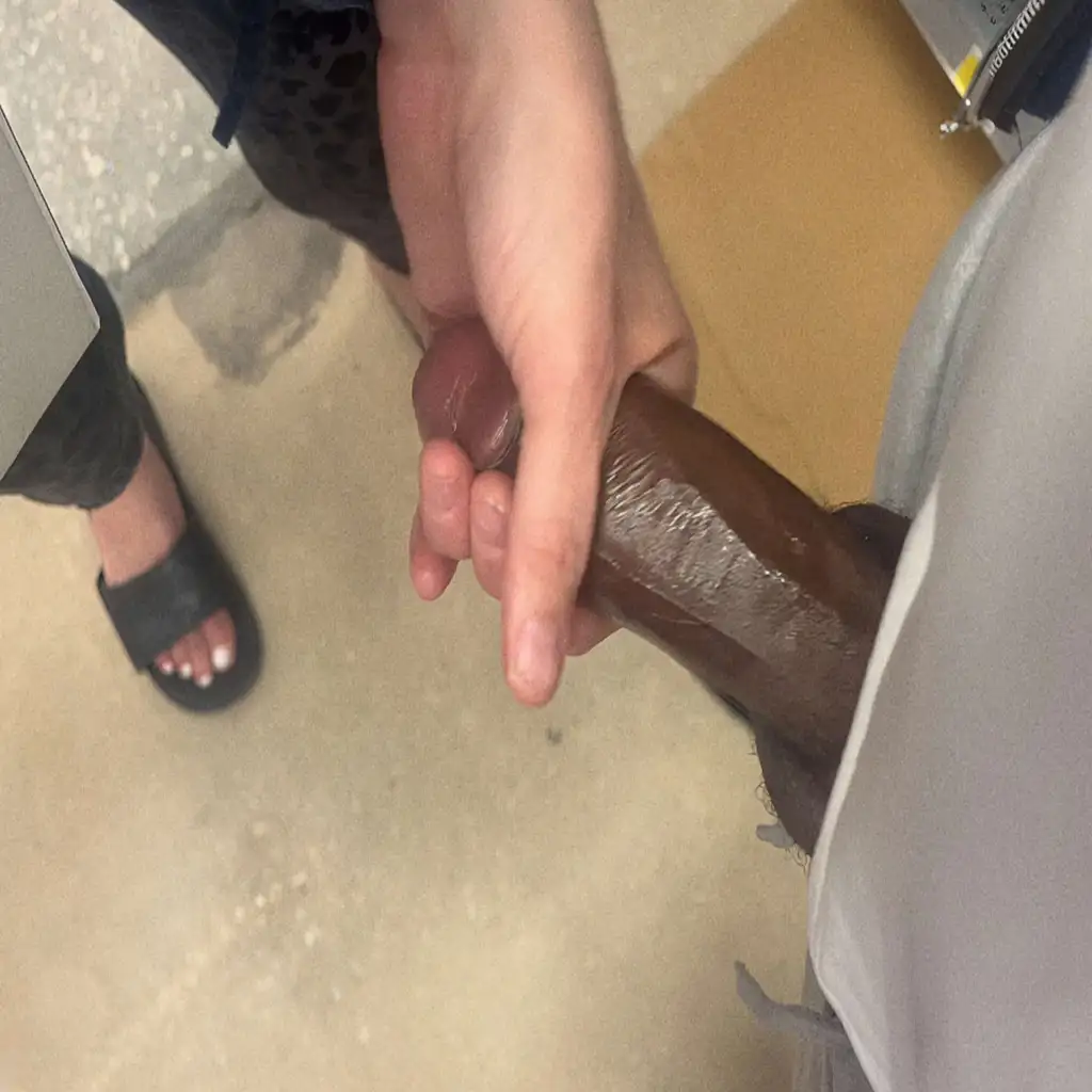 Damn! Mature slut helping black dick in the store