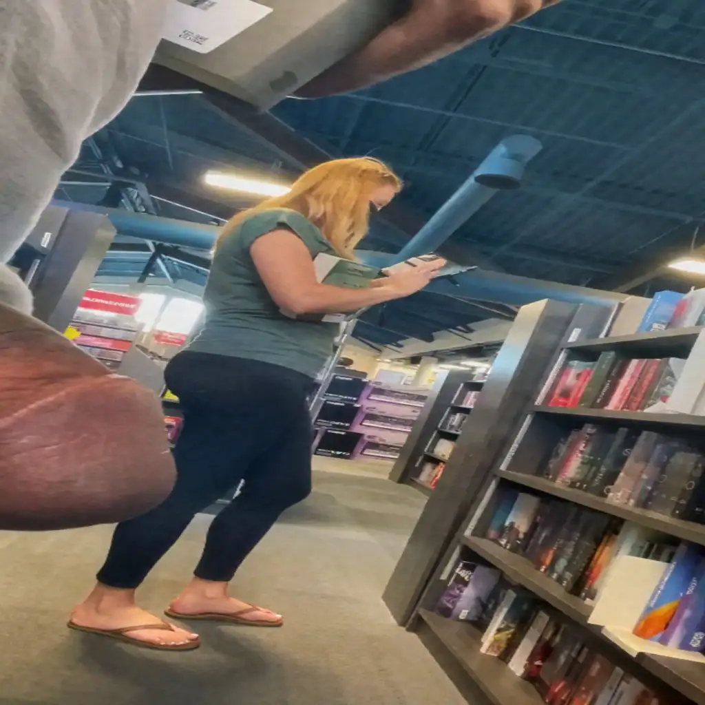 Hot blonde in the library