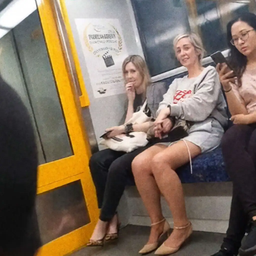 Two naughty Milfs looking at bulge on the train, they liked it