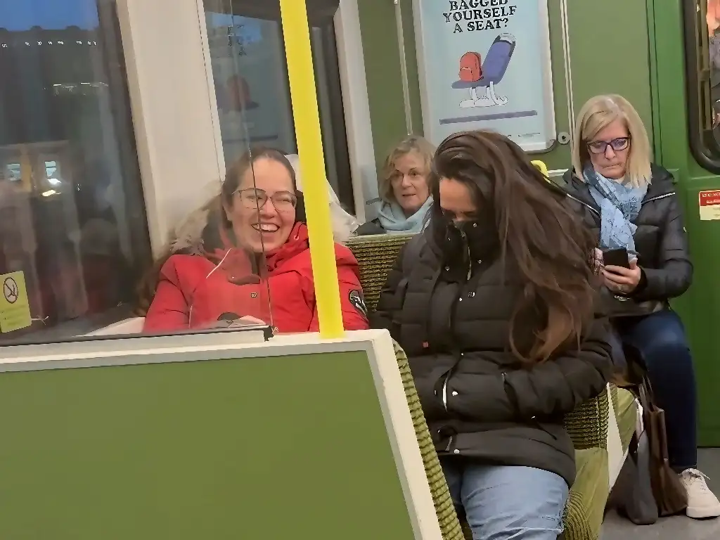 Naughty Brazilians looking at the bulge flash and laughing
