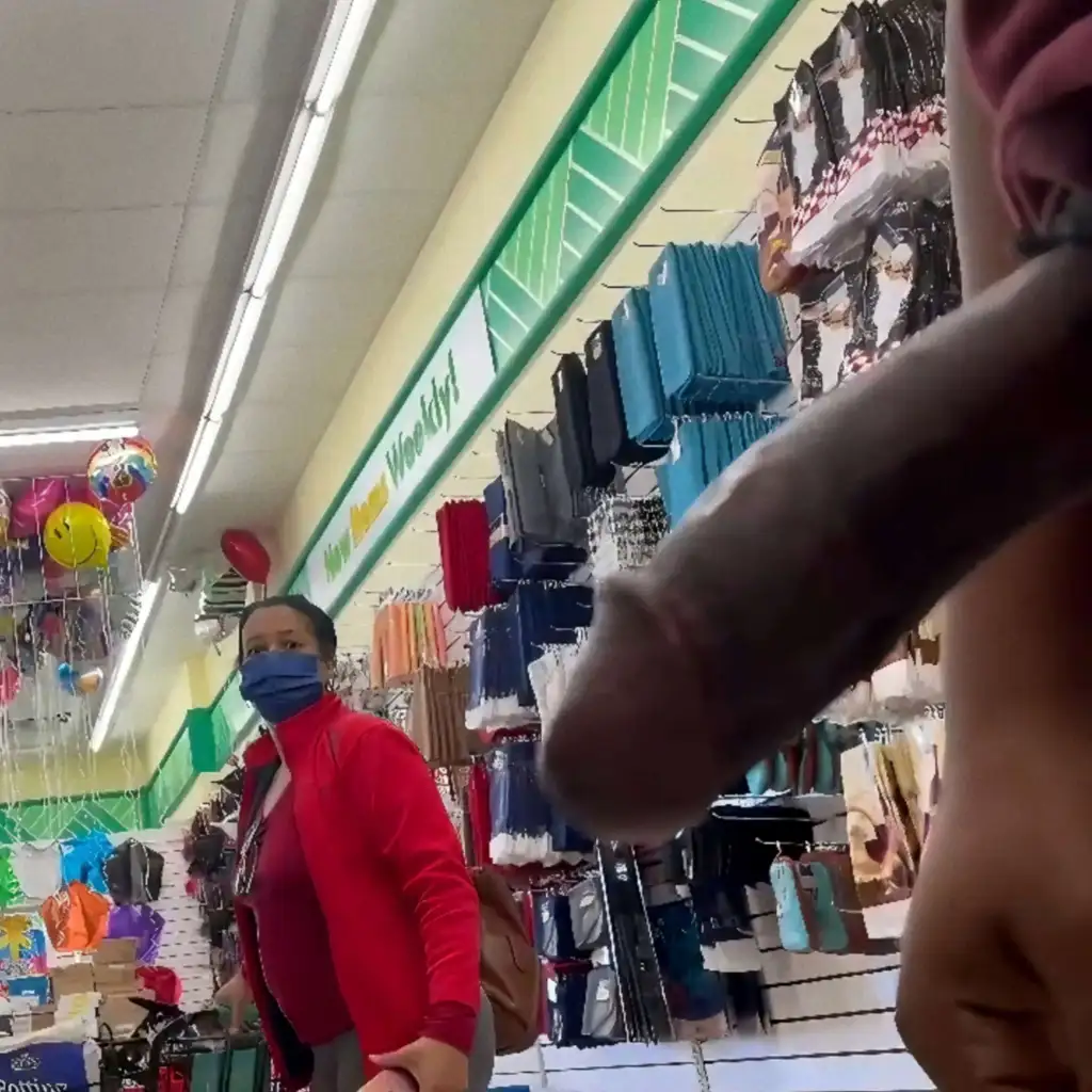 Mature latina looking at black dick in the store