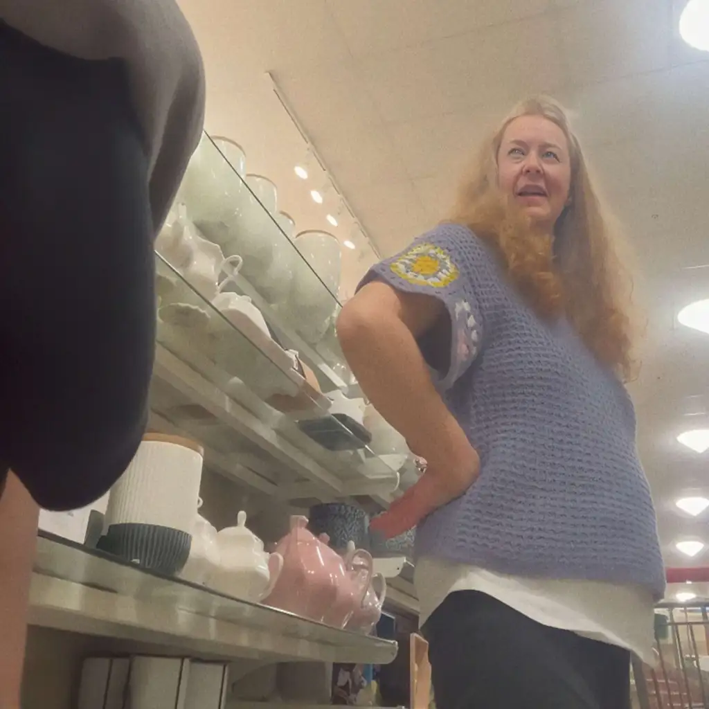 Conversation with nice mature blonde at the store