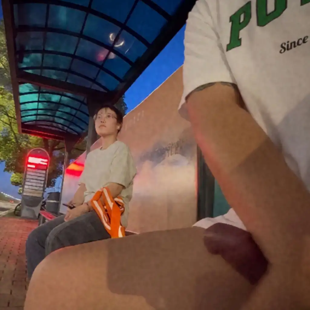 Hot Japanese girl at the bus stop