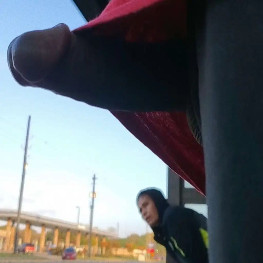 Mature at the bus stop and big dick hard