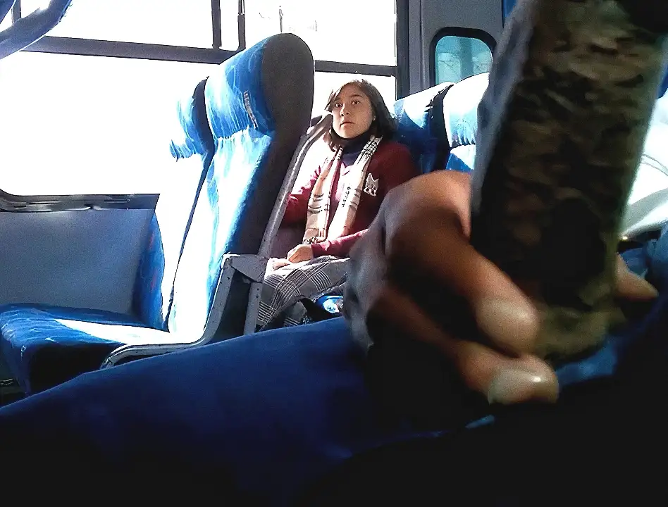 Latina teen looking at dick on the bus