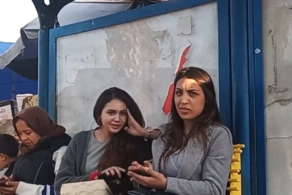 Sexy friends impressed by the bulge at the bus stop, they loved it