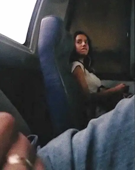 Hot Brazilian teen horny looking at dick on the bus, she bit her lips
