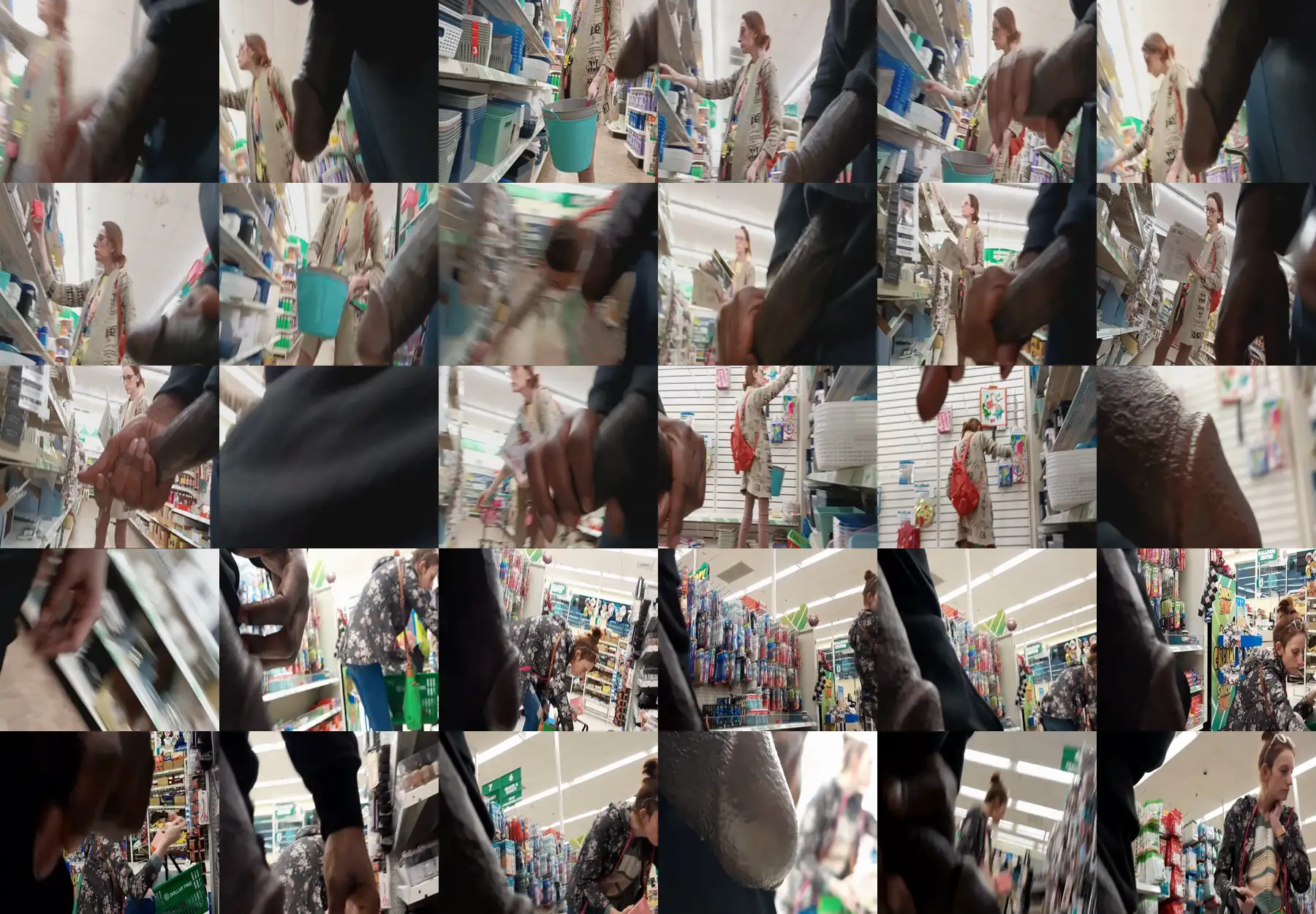 Sexy skinny girl looking at the products near the black dick, she knew...