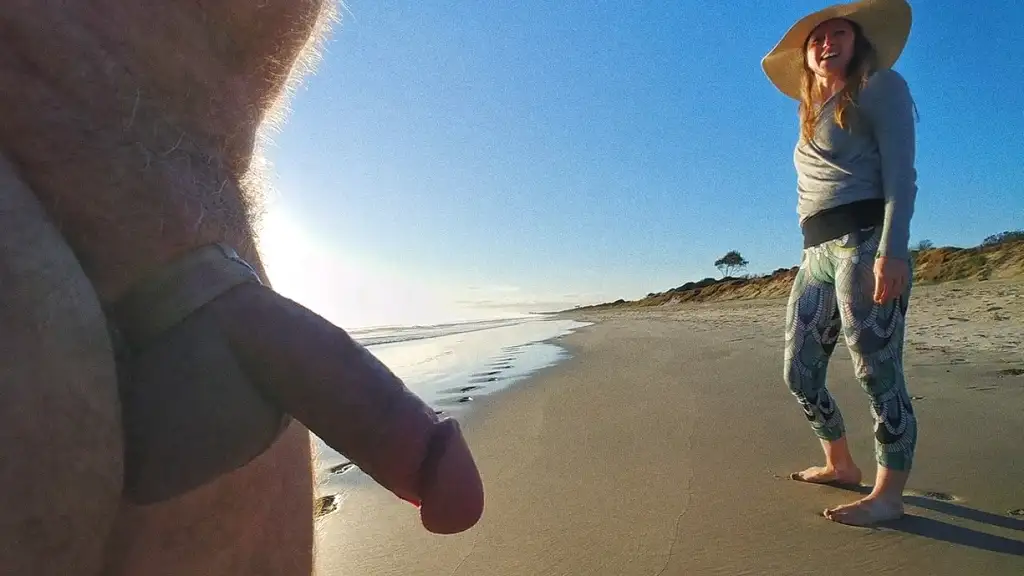 Big dick stopping to chat with sexy nice MILF on the beach