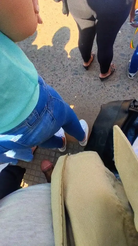 Dick touching the ass of the hot Latina teen in jeans