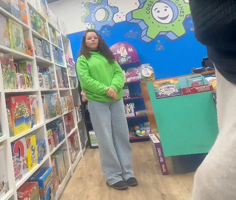 Sexy library employee looking at the bulge, she couldn't stop looking