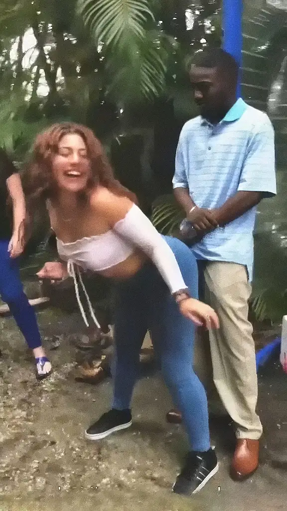 Naughty friends having fun with the African giant black cock in the park