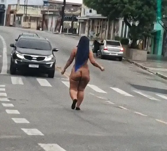 Hot Brazilian brunette naked on the street