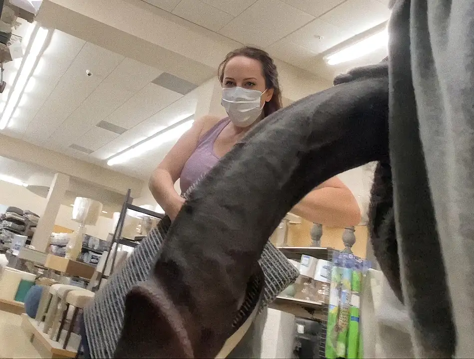 Wow! Slutty looking at the huge black dick out in the store, she loved it