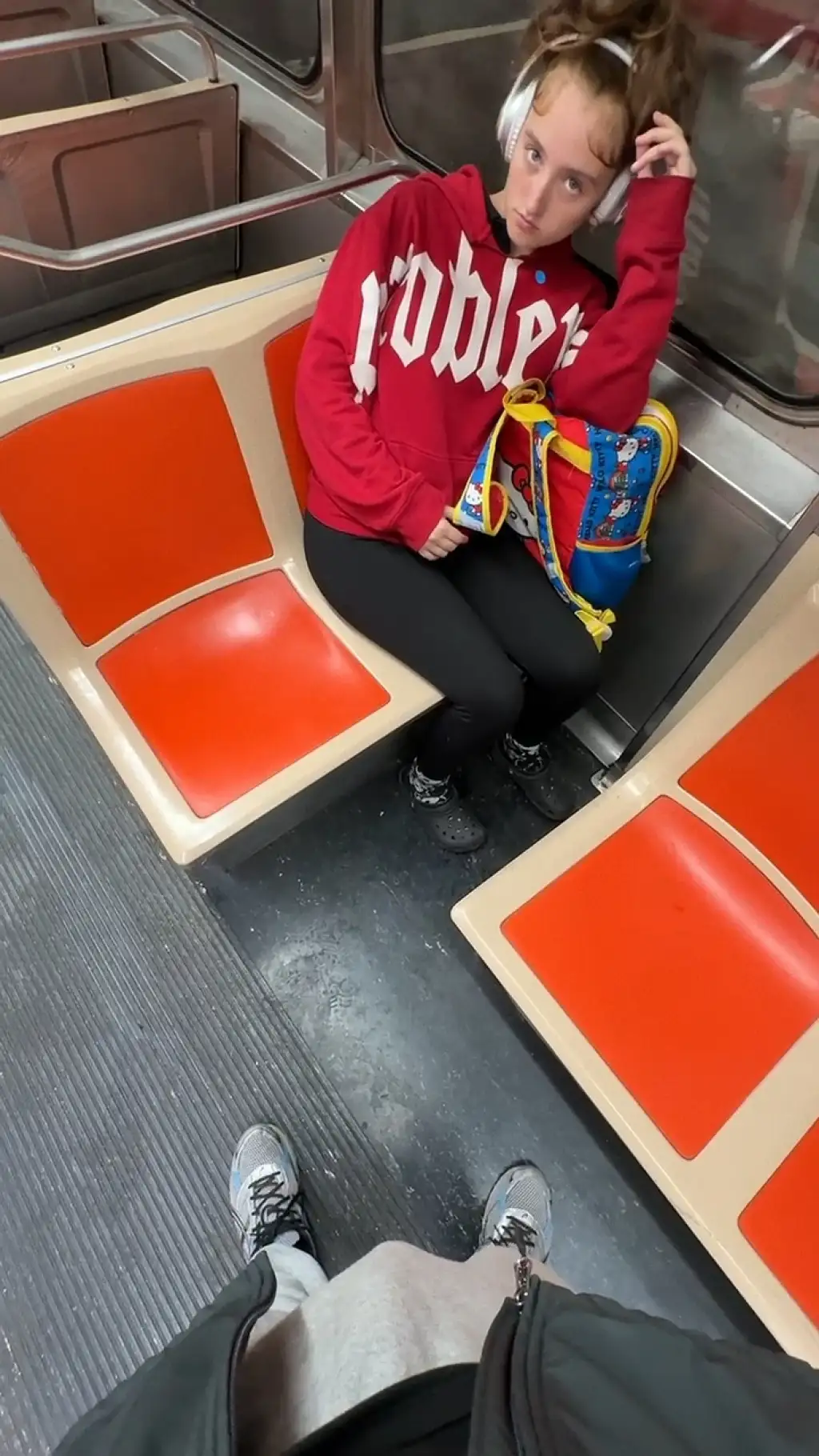 Damn! Hot teen student looking bulge on the train