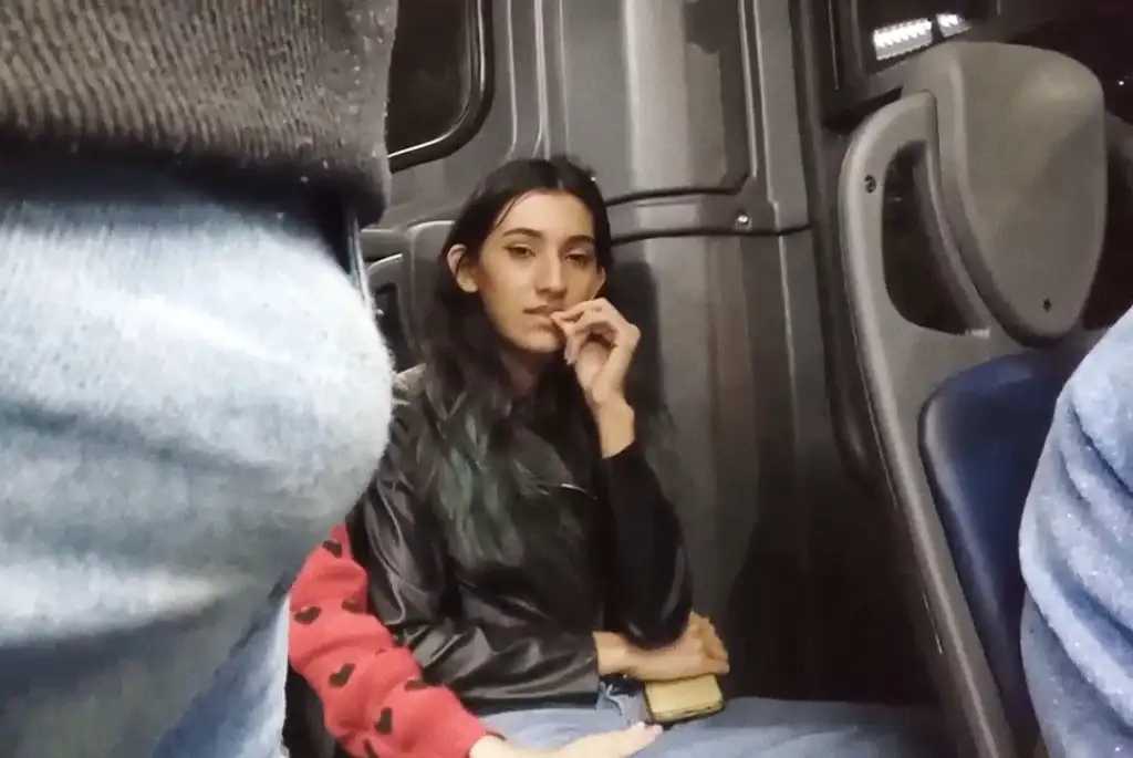 Horny Brazilian looking at bulge on the bus