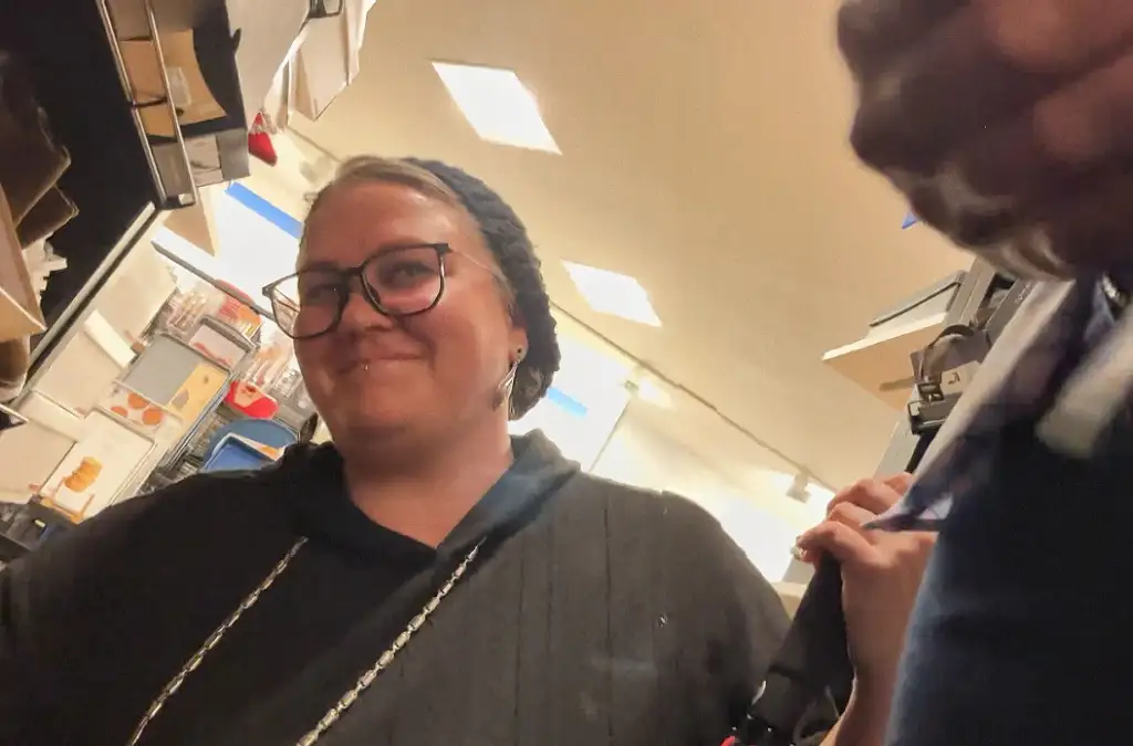 Damn! Chubby blonde hottie smiling and looking at the black cock until he cums