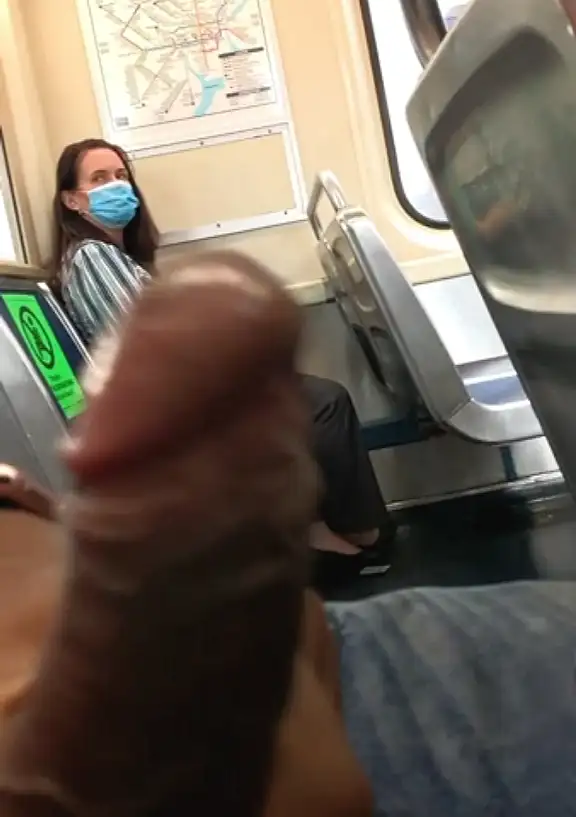 Sexy MILF looked at black dick on the train