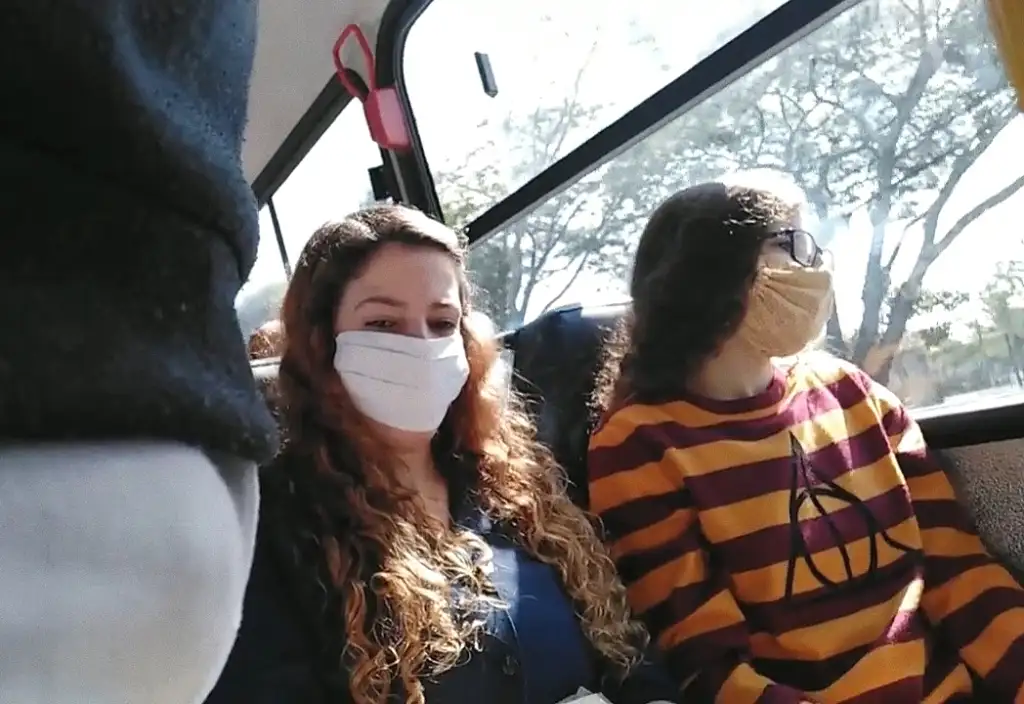 Two sexy Brazilian looking bulge on the bus