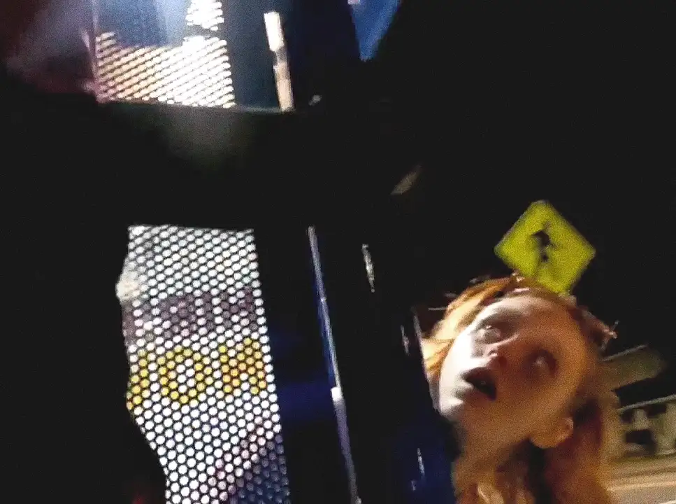 Sexy crackhead sniffing at the bus stop and looking at the big dick