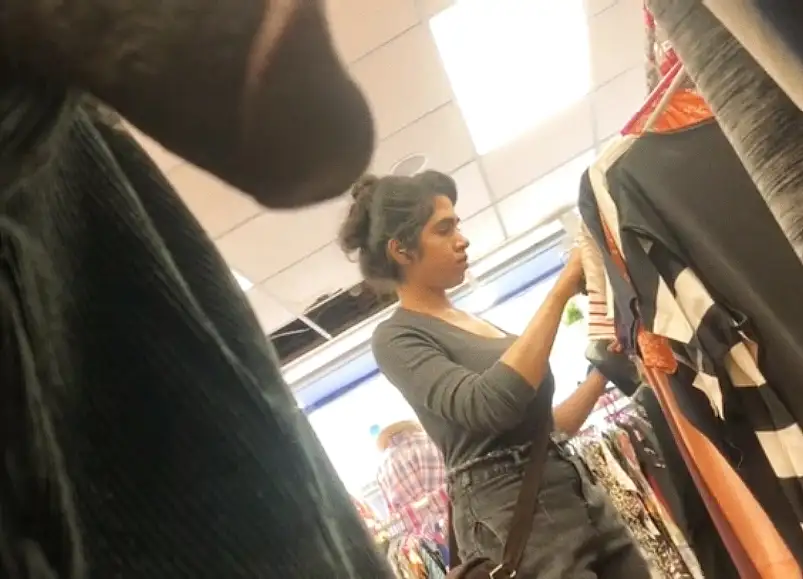 Hot Asian employee in store