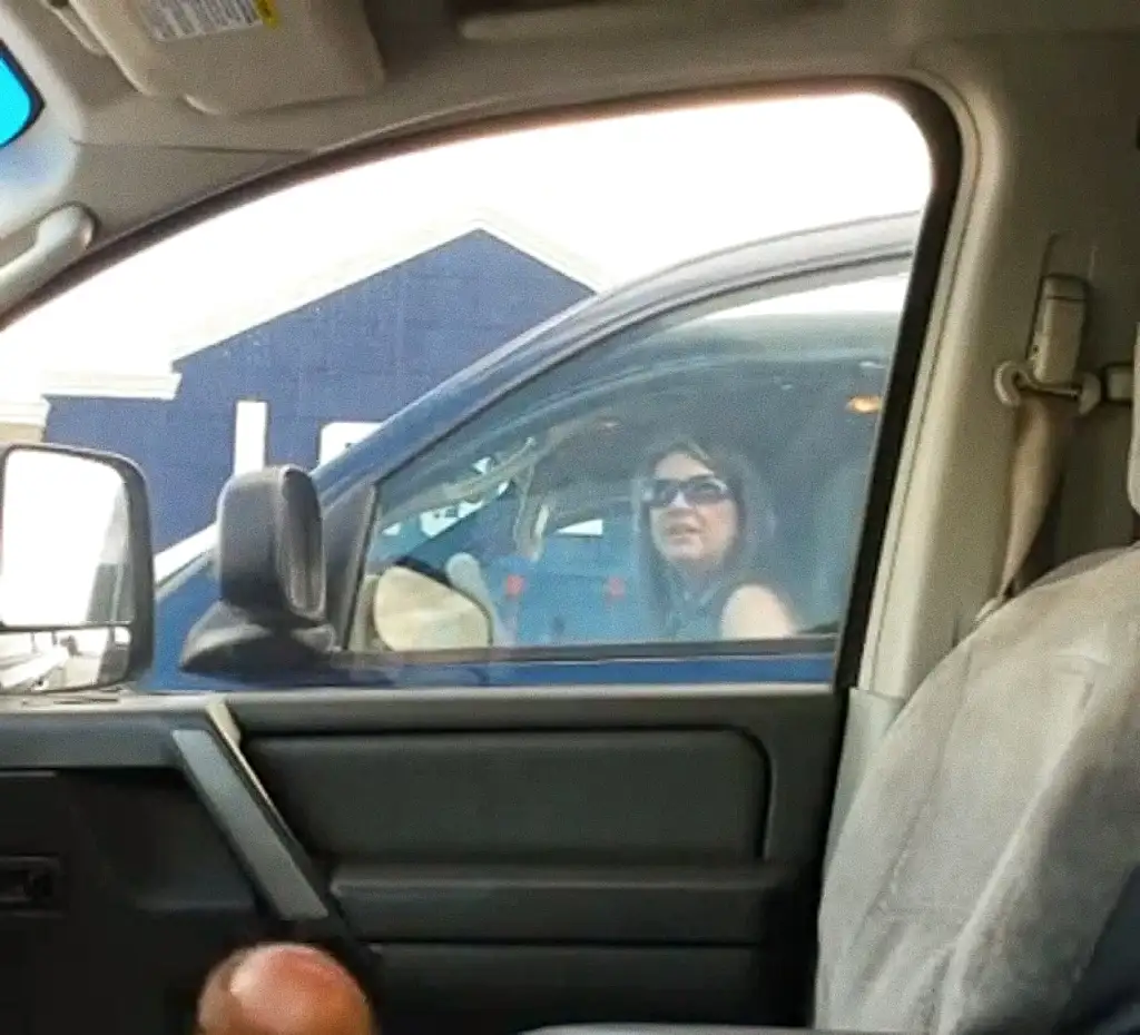 Mature looking cock in the parking lot before getting into the car