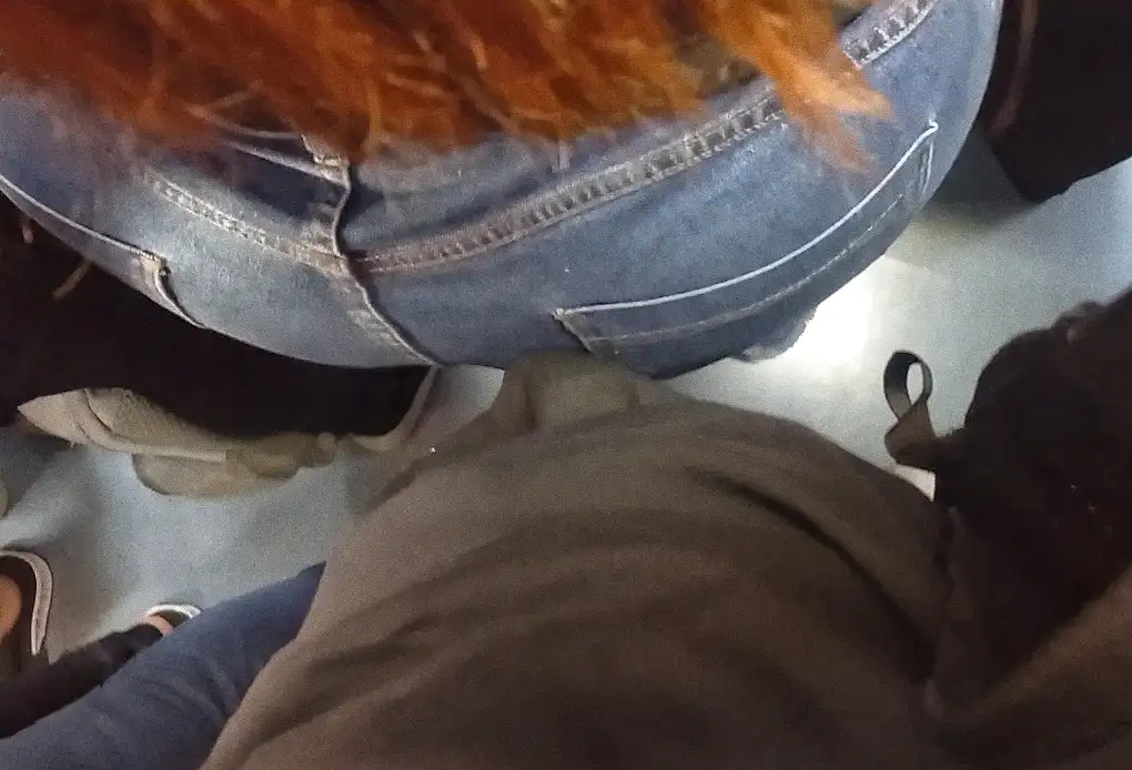 Hard cock touching hot Brazilian redhead on the train